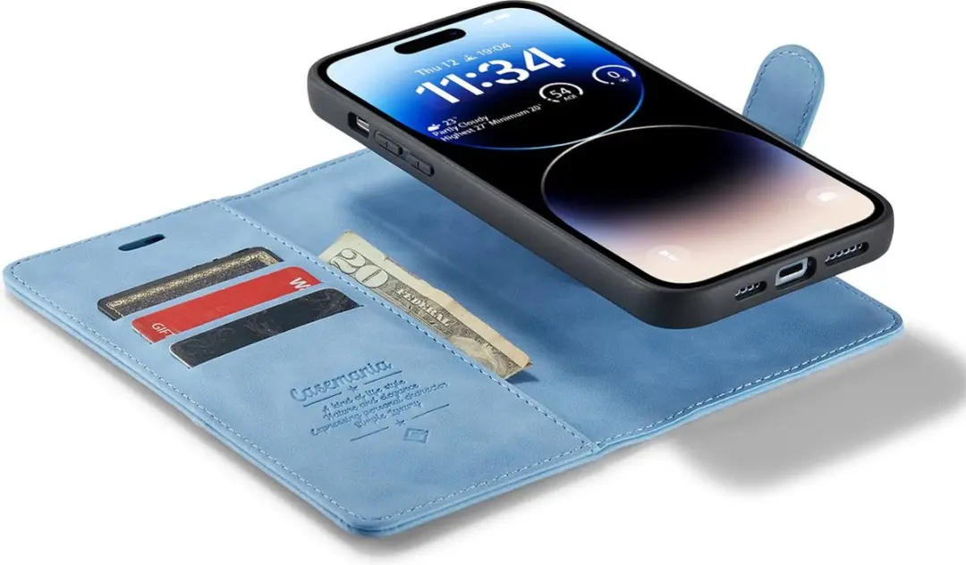 Caseme iPhone 15 Pro Max Bookcase Hoesje - Lichtblauw Kunstleer - 4 Pasjes