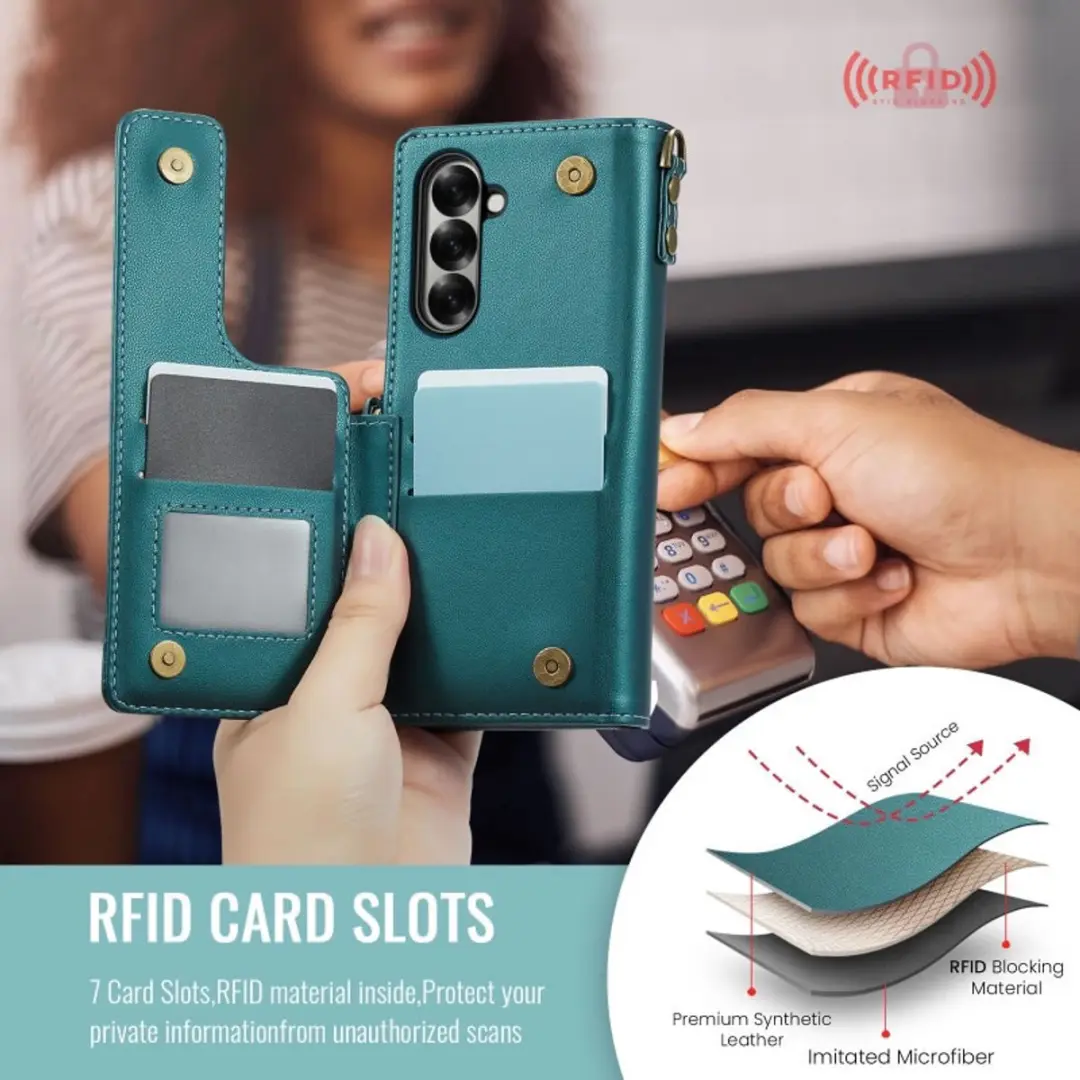 CaseMe Luxe Wallet Case Groen voor Samsung Galaxy Z Fold 7 - 7 Pasjes