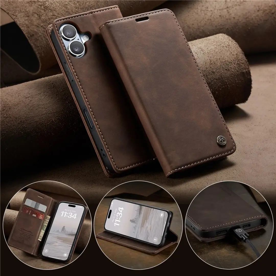 Caseme 013 Book Case iPhone 16 Hoesje - Donkerbruin