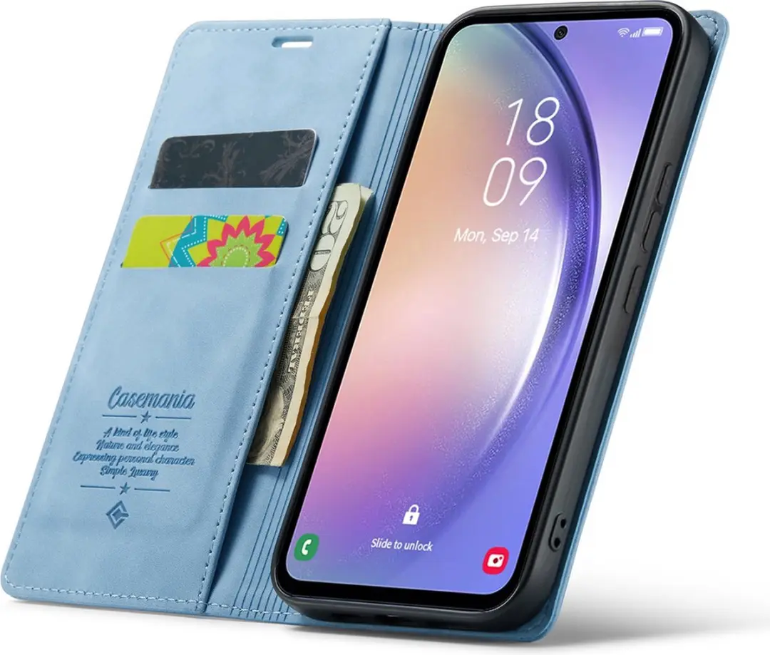 Caseme Samsung Galaxy A14 5G Hoesje - Lichtblauw Kunstleer - afbeelding 6 van 6
