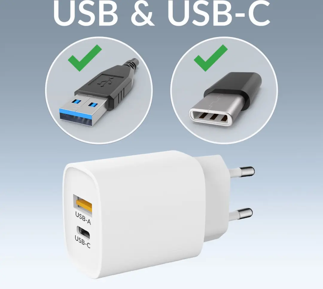 Mobilize Dual USB/USB-C Oplader Power Delivery 20W - Wit