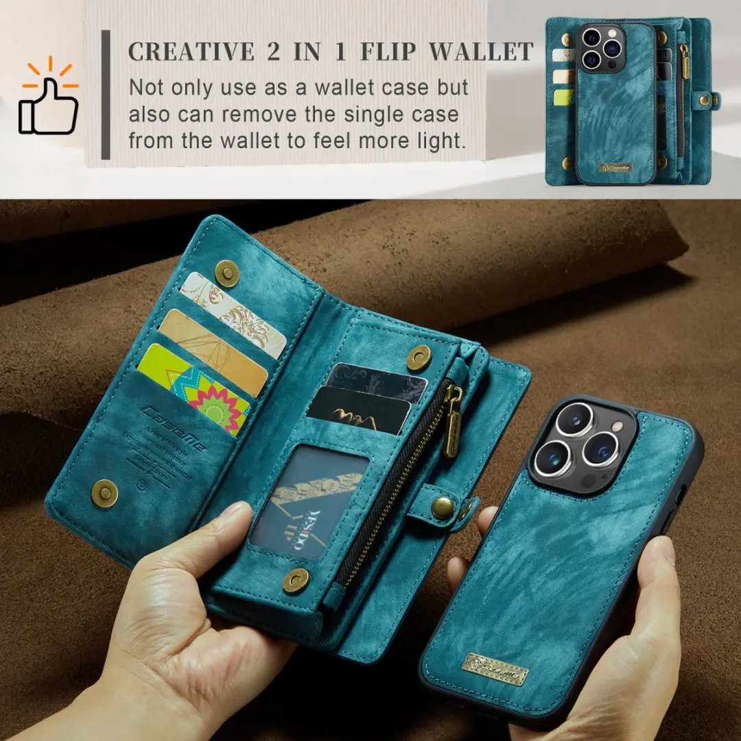 Caseme Vintage Portemonneehoesje CSM-39267 - iPhone 15 Pro - 8 Pasjes - Blauw