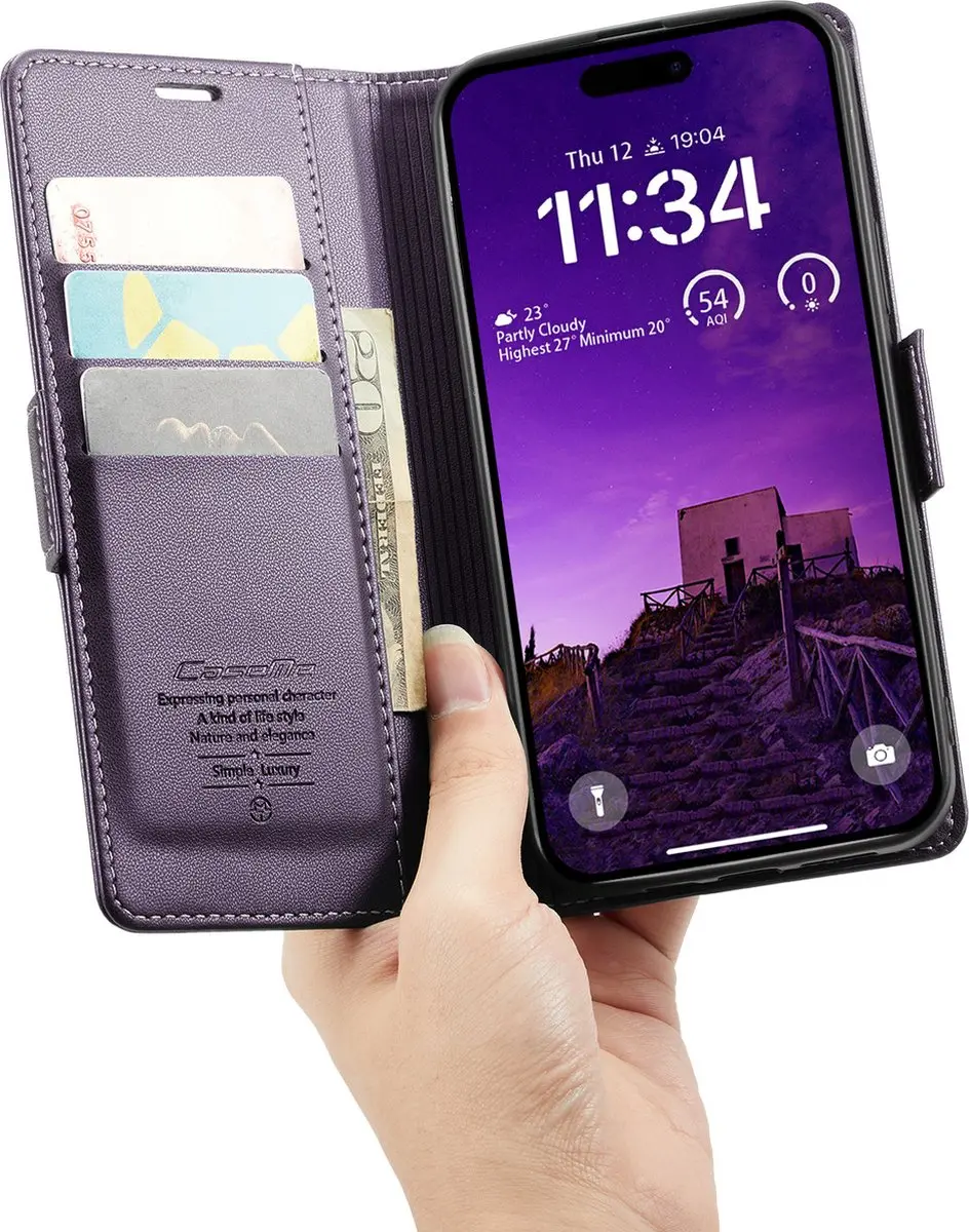 Caseme Wallet Case iPhone 16 Pro - Paars - RFID Bescherming