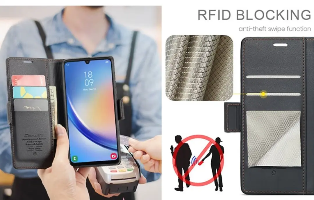 CaseMe Wallet Case Galaxy A34 5G - RFID & Magneetsluiting - 3 Pasjes - Zwart