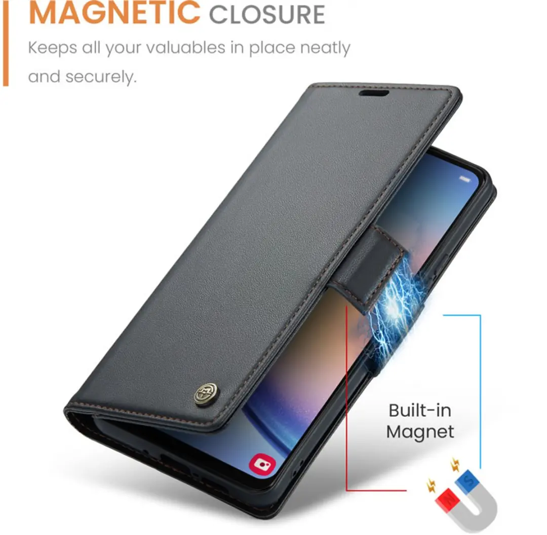 CaseMe Wallet Case Galaxy A34 5G - RFID & Magneetsluiting - 3 Pasjes - Zwart