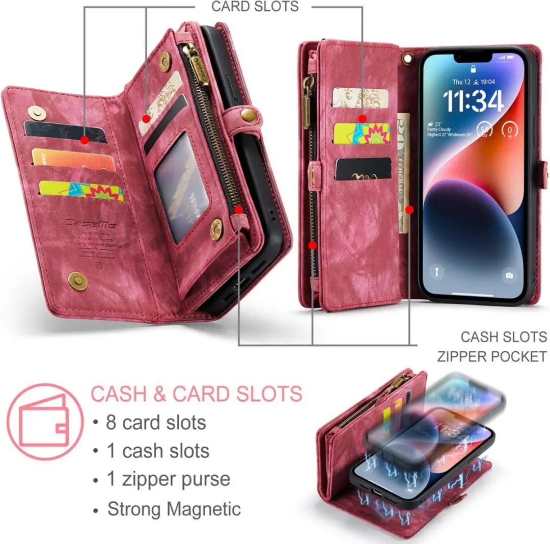 CaseMe 008 iPhone 13 Hoesje - Book Case & Portemonnee 8 Stuks - Pink - afbeelding 6 van 6