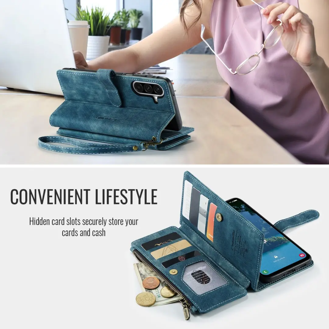 CaseMe C30 Book Case Hoesje Samsung Galaxy A37 - Blauw - 10 Pasjes