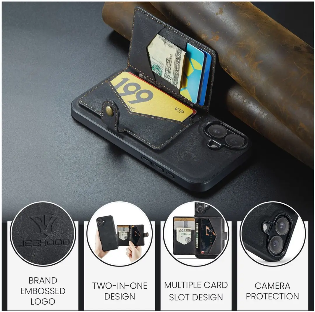 Caseme JH-01 Hoesje iPhone 17 - Magnetische Kaarthouder Zwart