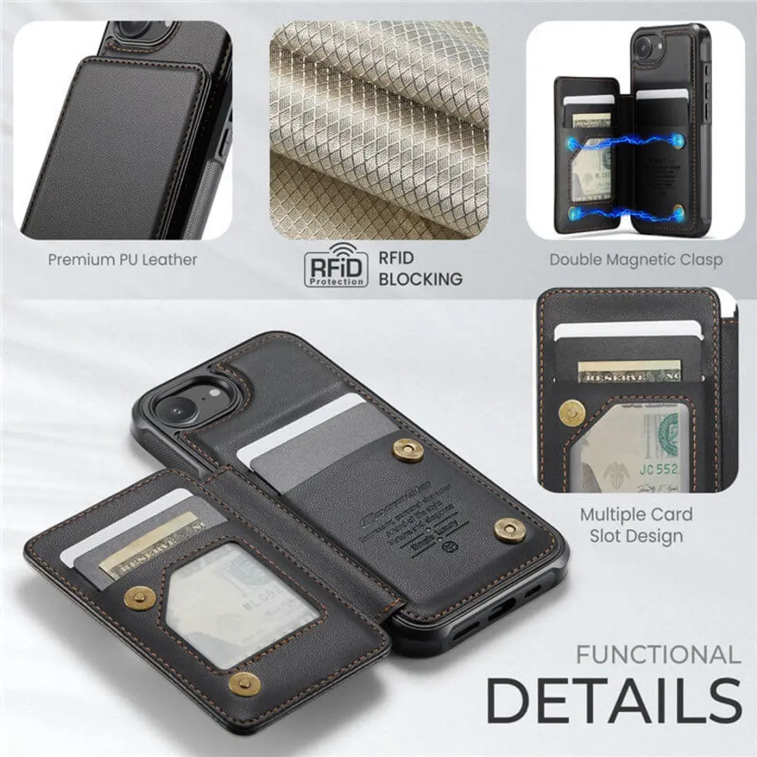 Caseme Portemonnee Backcover Anti-RFID iPhone 16/17 - 4 Pasjes - Zwart