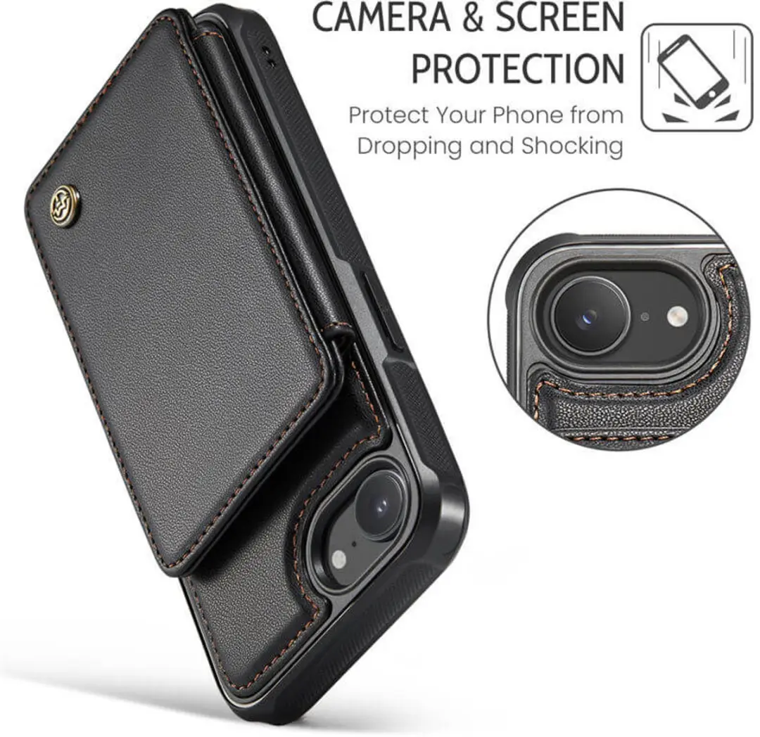 Caseme Portemonnee Backcover Anti-RFID iPhone 16/17 - 4 Pasjes - Zwart - afbeelding 6 van 6