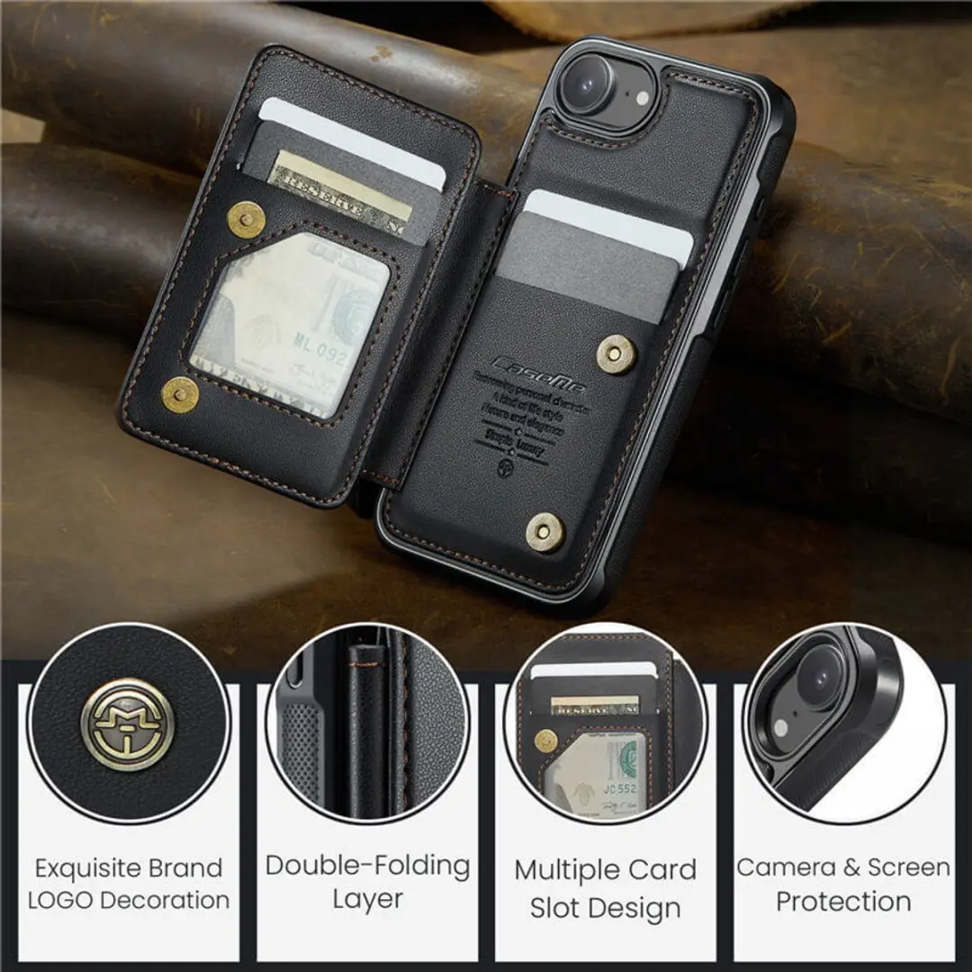 Caseme Portemonnee Backcover Anti-RFID iPhone 16/17 - 4 Pasjes - Zwart
