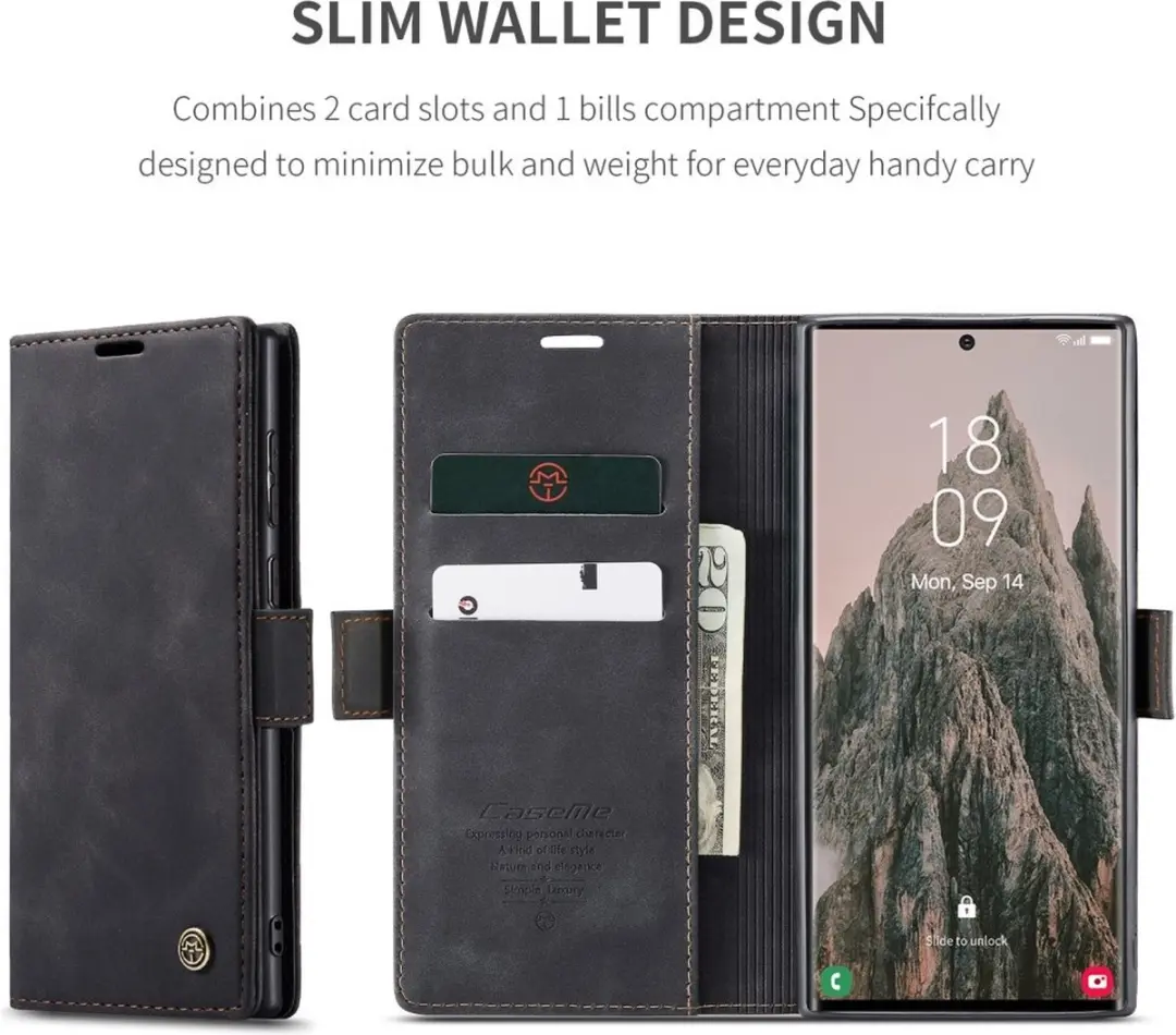 Caseme 013 Book Case Hoesje Samsung Galaxy S25 Ultra - Zwart