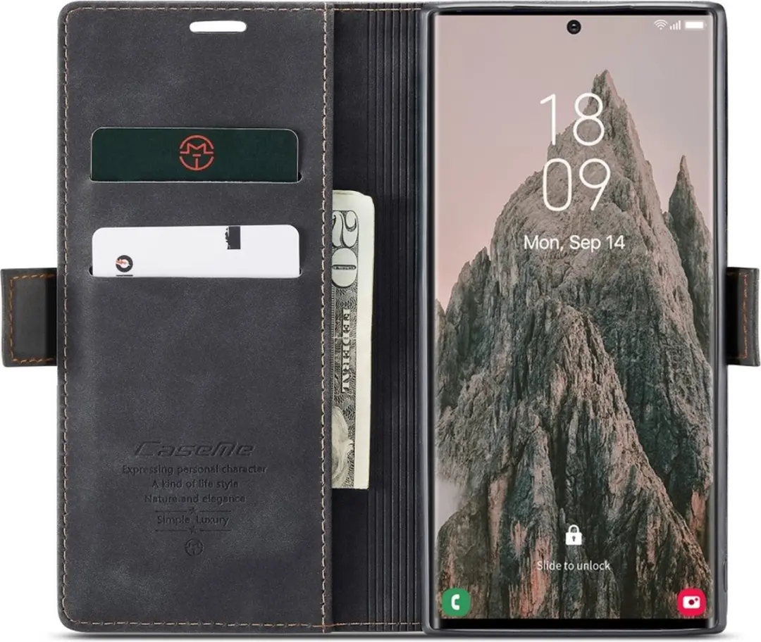 Caseme 013 Book Case Hoesje Samsung Galaxy S25 Ultra - Zwart - afbeelding 6 van 6