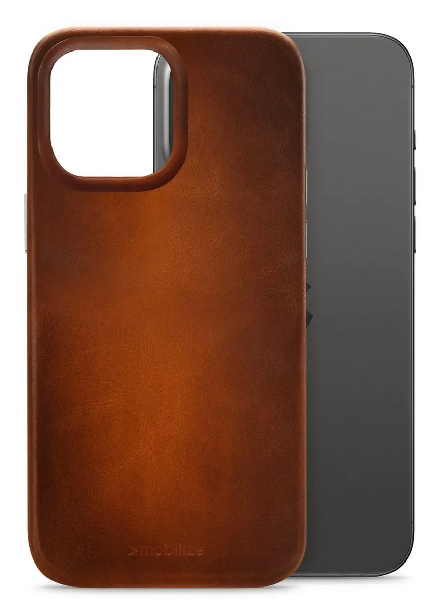Mobilize Hoesje iPhone 15 Pro Max MagSafe - Echt Leer Cognac