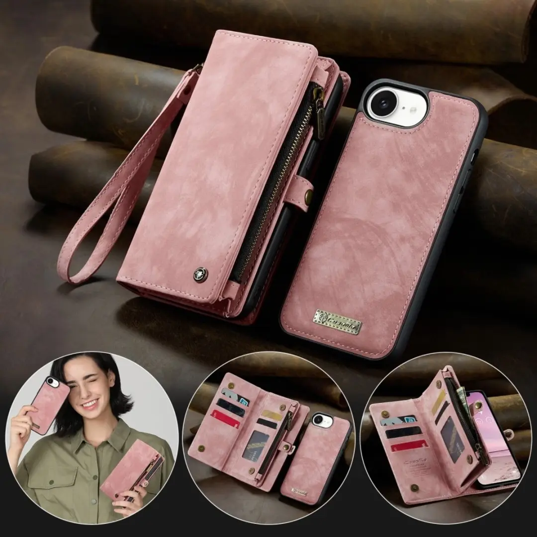 Caseme 008 iPhone Hoesje 2-in-1 Book Case - Roze - 8 Pasjes