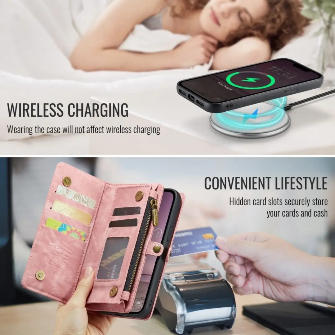 Caseme 008 iPhone Hoesje 2-in-1 Book Case - Roze - 8 Pasjes