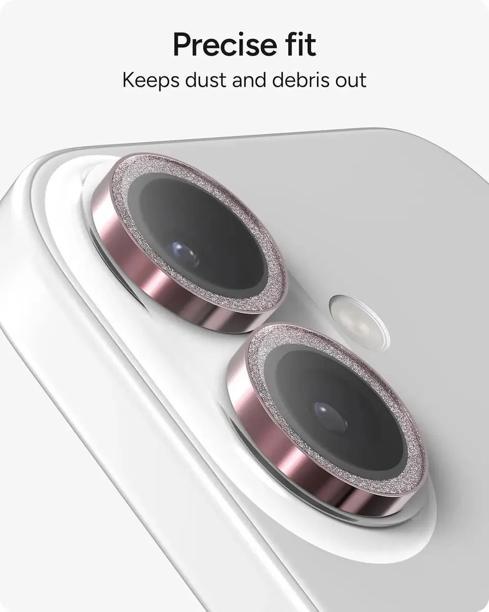 ZAGG Glass Elite Camera Rings iPhone 16/16 Plus/17 - Roze Glitter