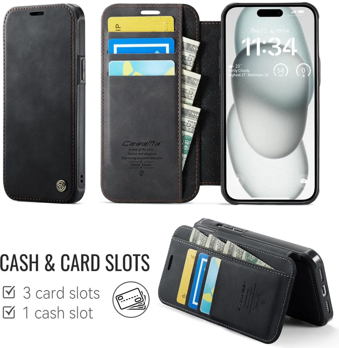 Caseme 053 Slim Book Case iPhone 14 Hoesje - MagSafe - 3 Pasjes - Zwart