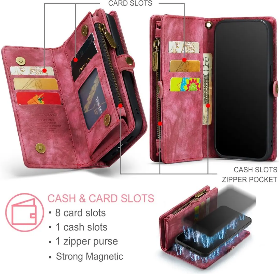 Caseme 008 iPhone Hoesje - Pink - 2-in-1 Book Case & Portemonnee