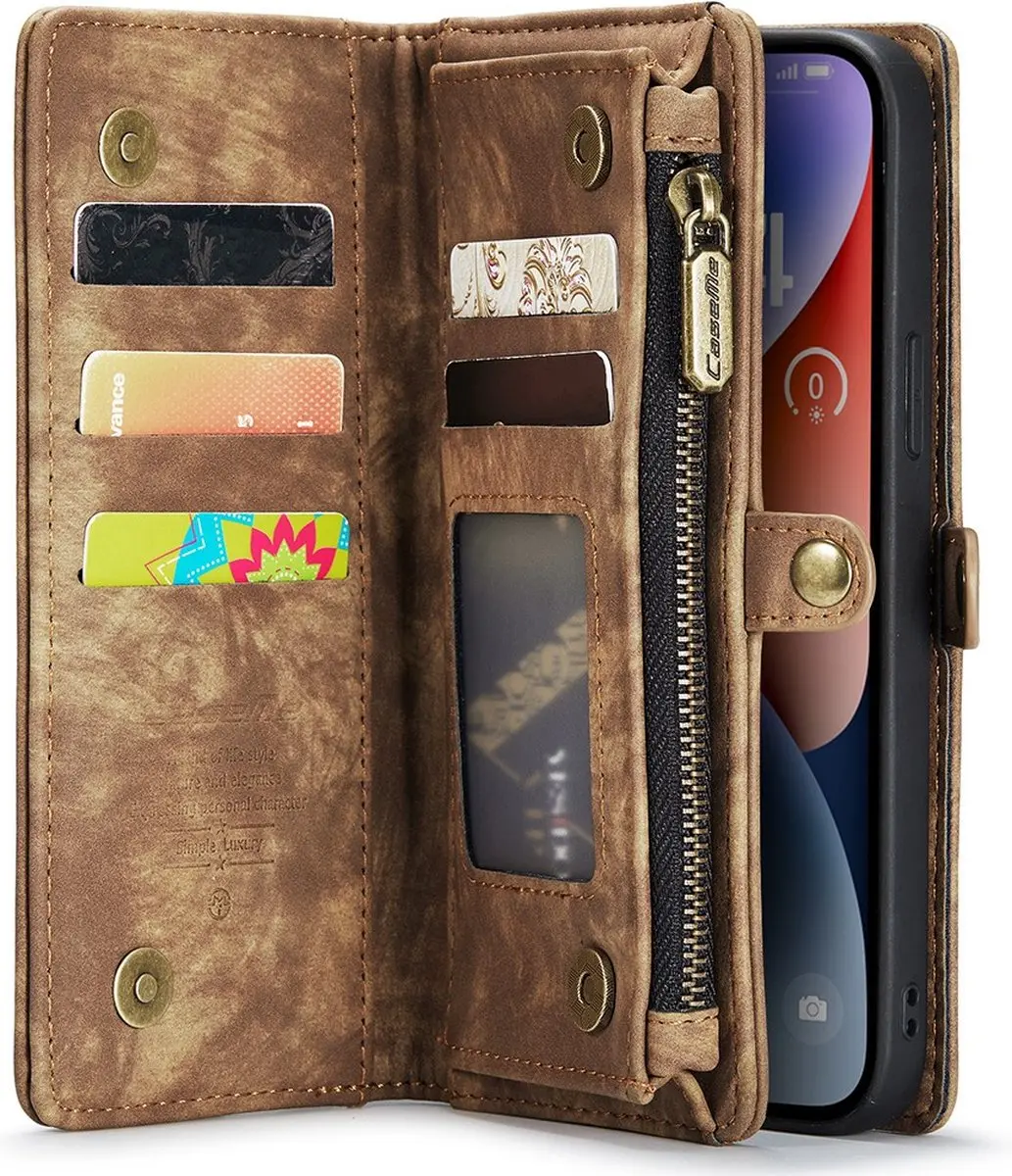 Caseme 008 iPhone 15 Hoesje - 2-in-1 Book Case & Portemonnee Bruin