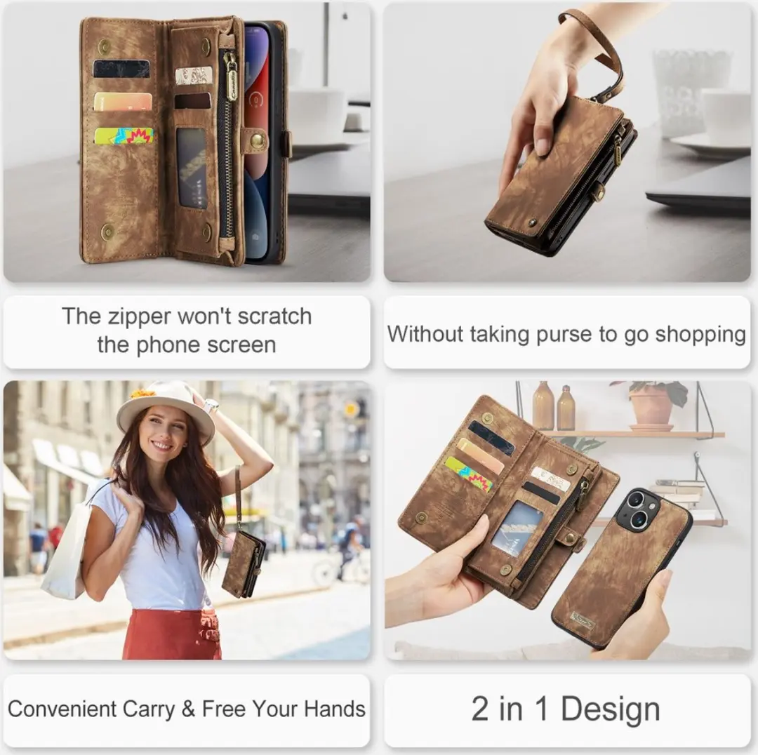 Caseme 008 iPhone 15 Hoesje - 2-in-1 Book Case & Portemonnee Bruin