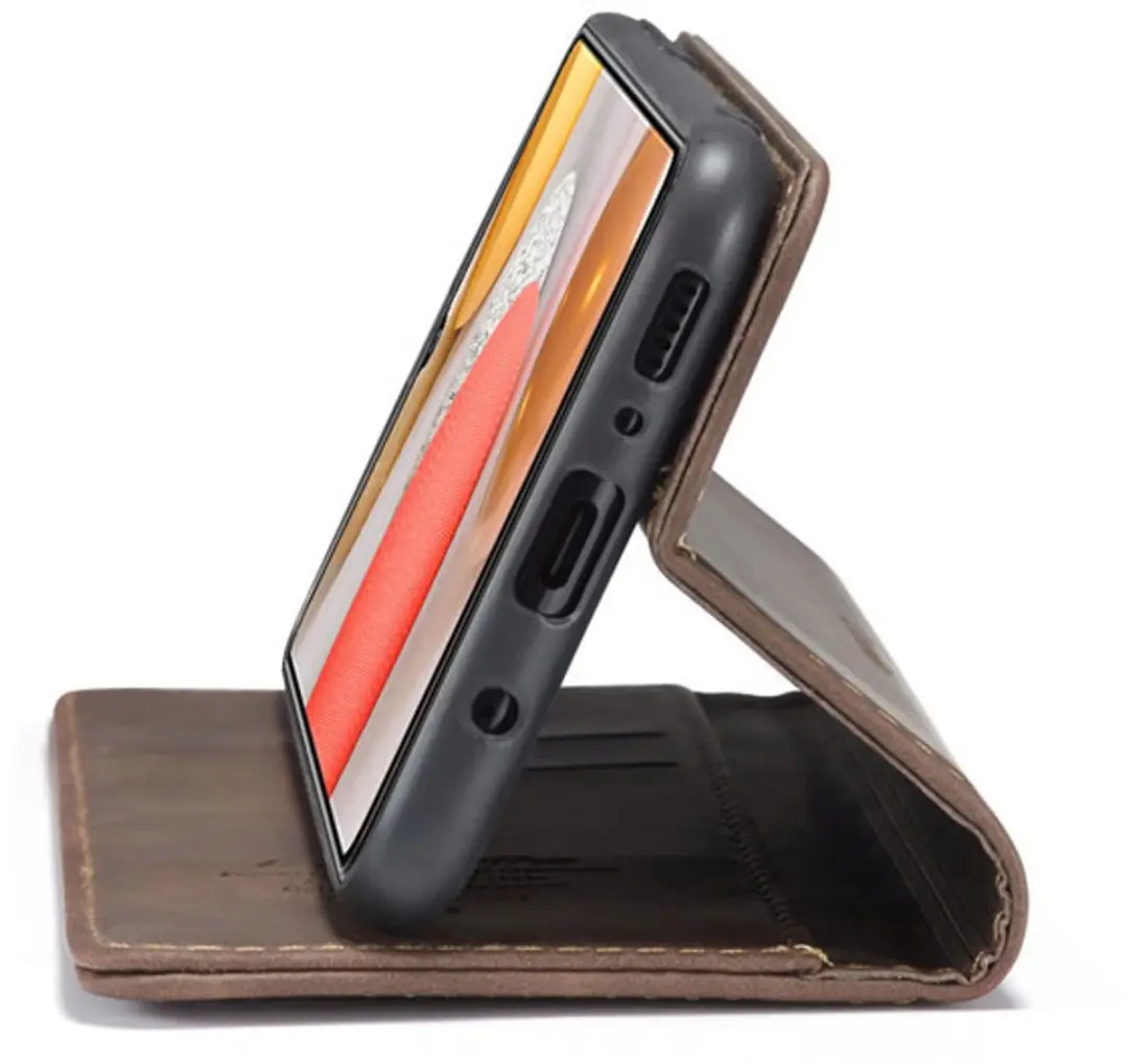 Caseme Hoesje Samsung Galaxy A42 5G Wallet Book - Magneetsluiting - 2 Pasjes - Donker Bruin - afbeelding 6 van 6