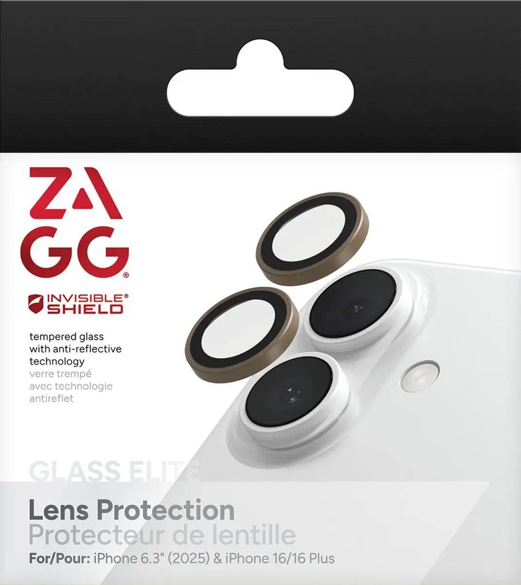 ZAGG Glass Elite Camera Protector iPhone 16/16 Plus/17 - 2 Stuks - Beige