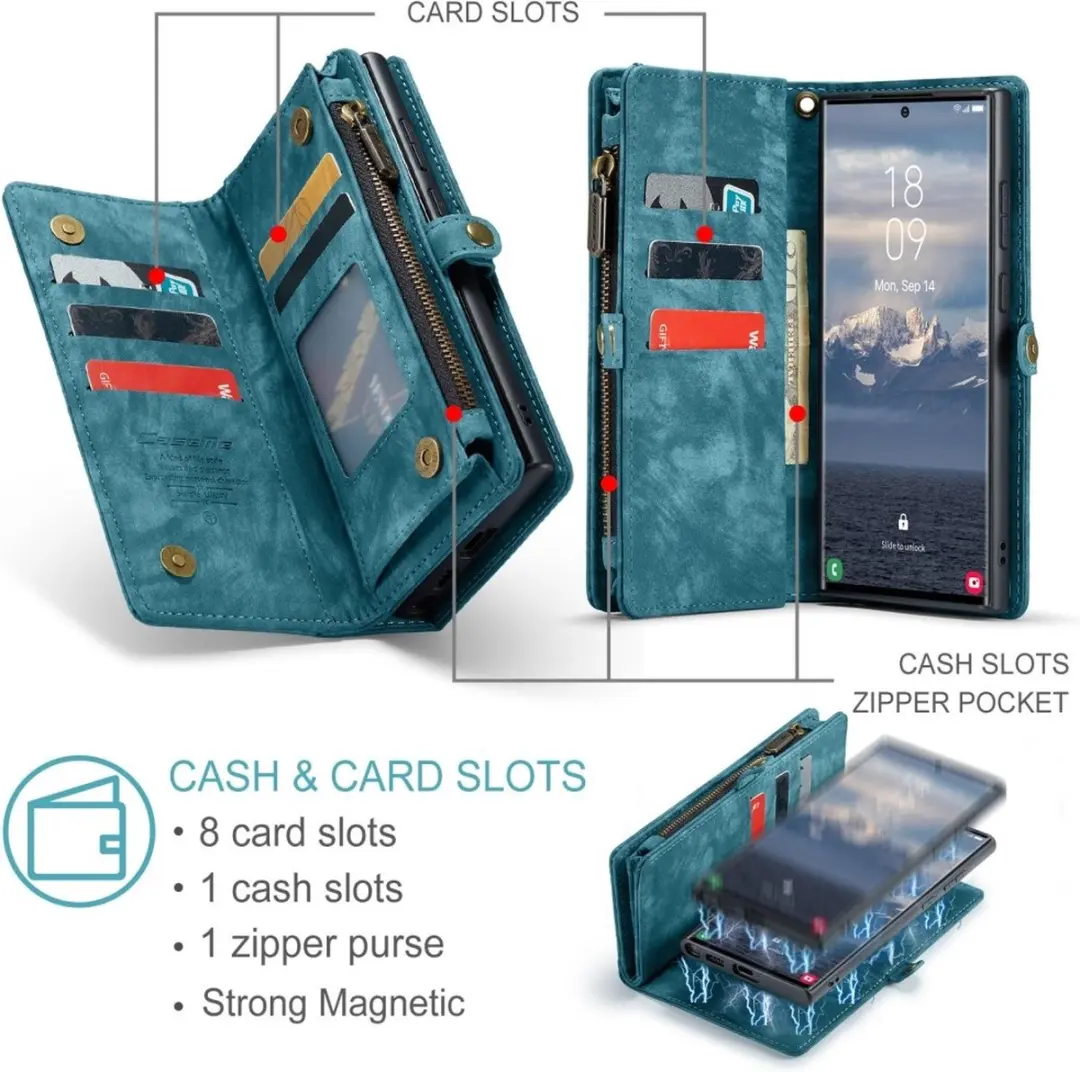 CaseMe 008 Hoesje Samsung Galaxy S25 Ultra - Blauw - 2-in-1 Book Case