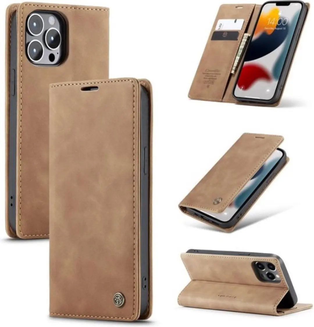 Caseme Bookcase iPhone 13 Pro Max Hoesje - Lichtbruin