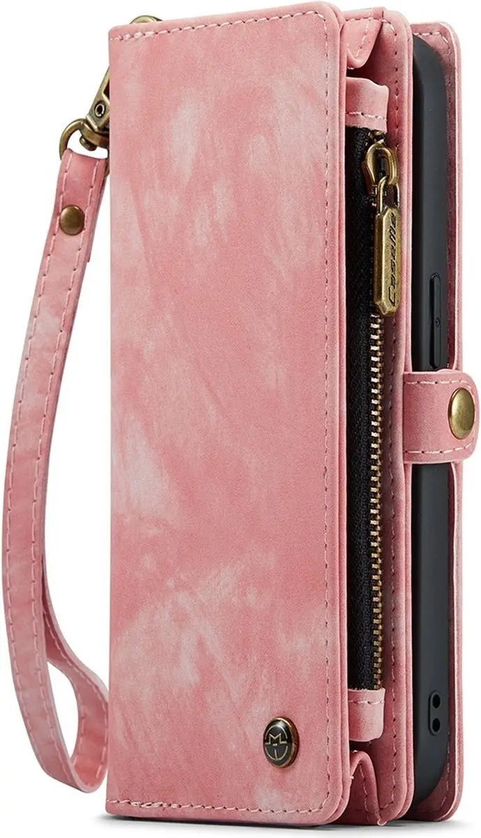 Caseme Vintage 2-in-1 Portemonnee Hoes iPhone 15 Pro - Lichtroze - 8 Stuks