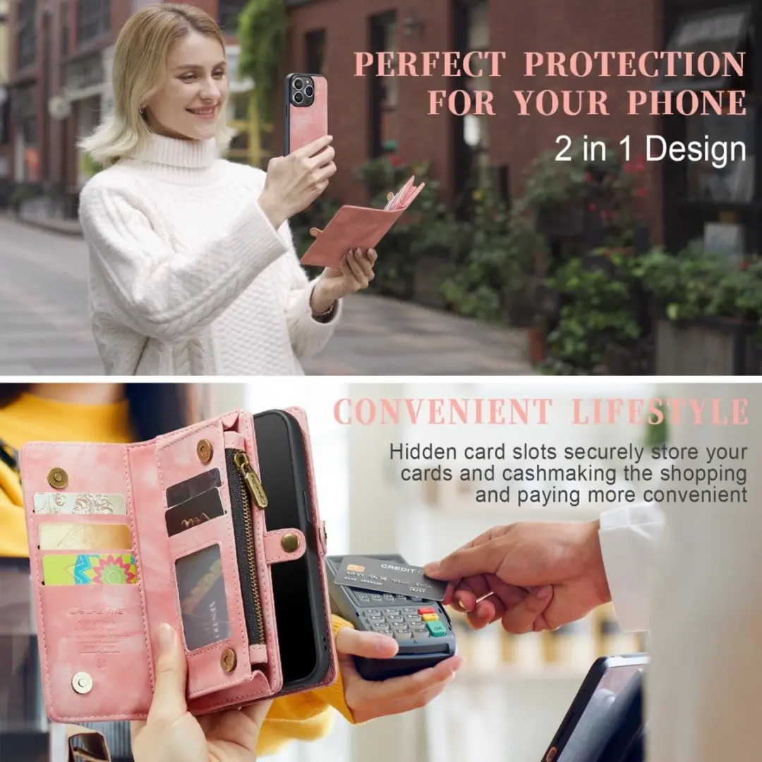 Caseme Vintage 2-in-1 Portemonnee Hoes iPhone 15 Pro - Lichtroze - 8 Stuks