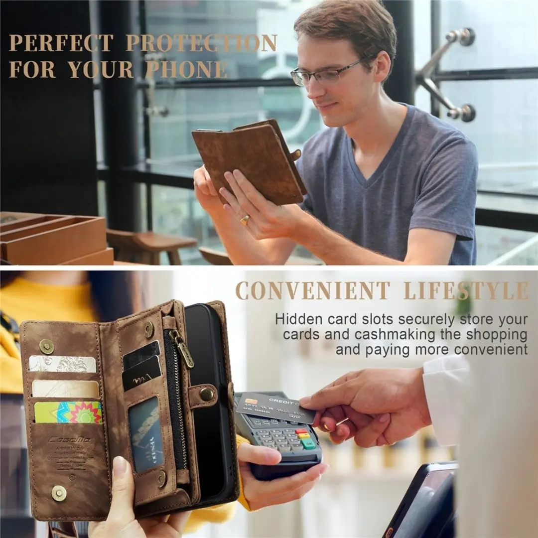 Caseme Vintage 2-in-1 Portemonneehoes iPhone 15 Pro - 8 Pasjes - Bruin