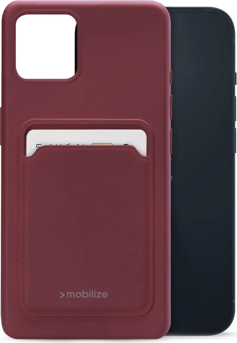 Mobilize Rubber Gelly Card iPhone 14 Hoesje - Bordeaux Rood - MOB-GCCMBO-IPH14