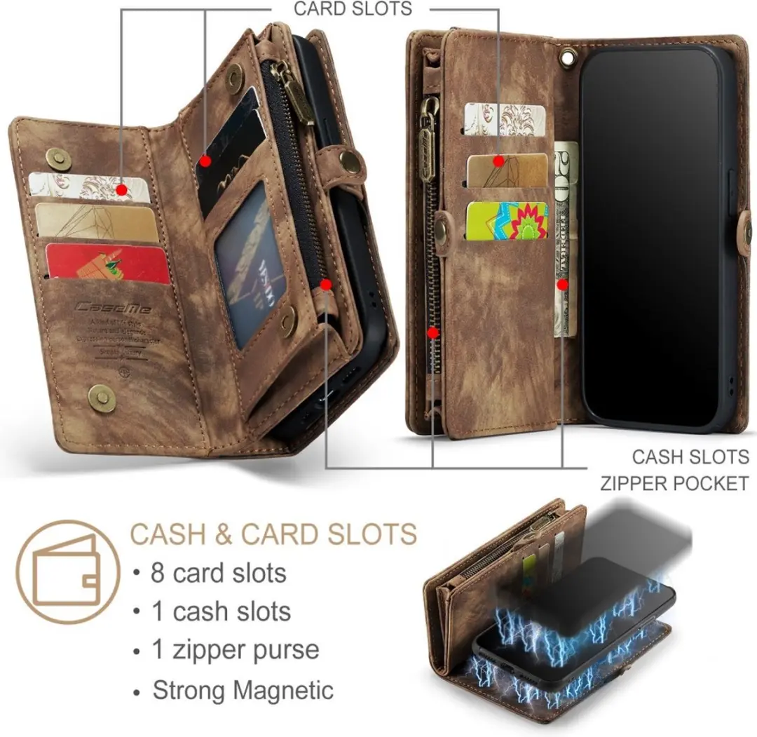 CaseMe 008 iPhone Hoesje - Book Case & Portemonnee Bruin - afbeelding 6 van 6