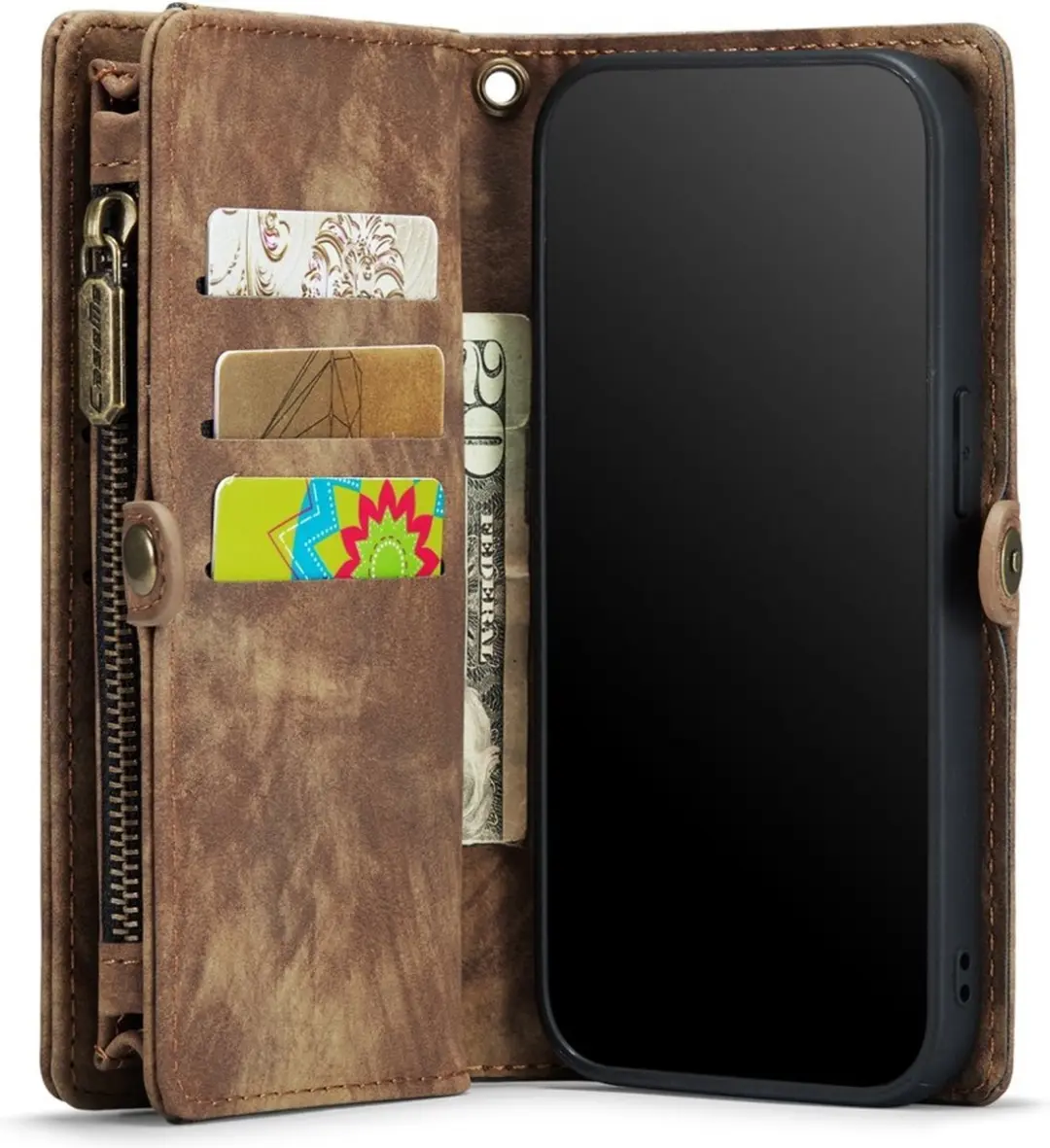 CaseMe 008 iPhone Hoesje - Book Case & Portemonnee Bruin