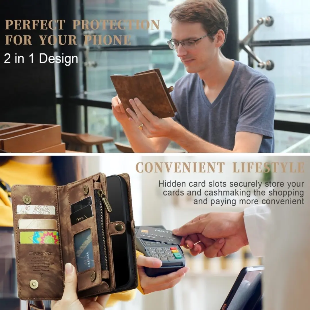 CaseMe 008 iPhone Hoesje - Book Case & Portemonnee Bruin