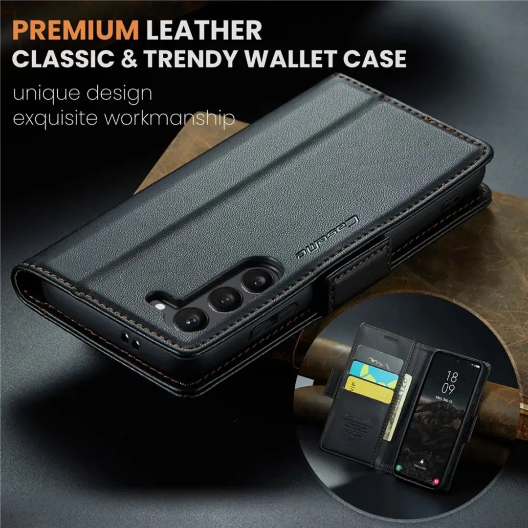Caseme Litchi Texture Book Wallet Hoesje - Samsung Galaxy S25 - 3 Pasjes - Zwart