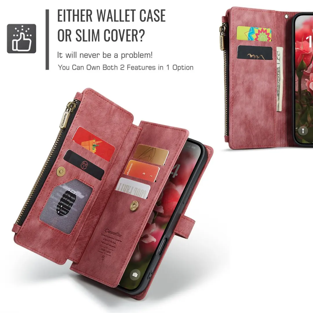 Caseme iPhone 17 PU Portemonneehoesje - Rood - 10 Pasjes
