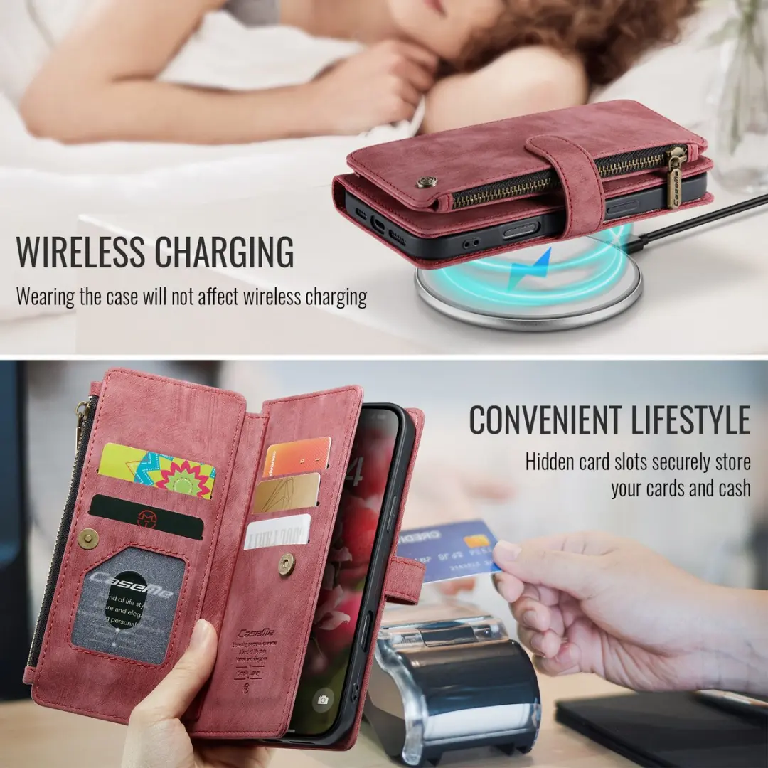 Caseme iPhone 17 PU Portemonneehoesje - Rood - 10 Pasjes
