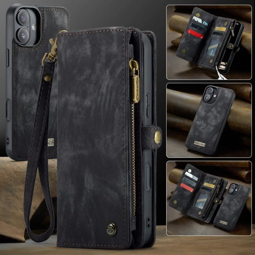 CaseMe 008 iPhone 16 Plus Hoesje - 2-in-1 Book Case & Portemonnee - 8 Pasjes - Zwart
