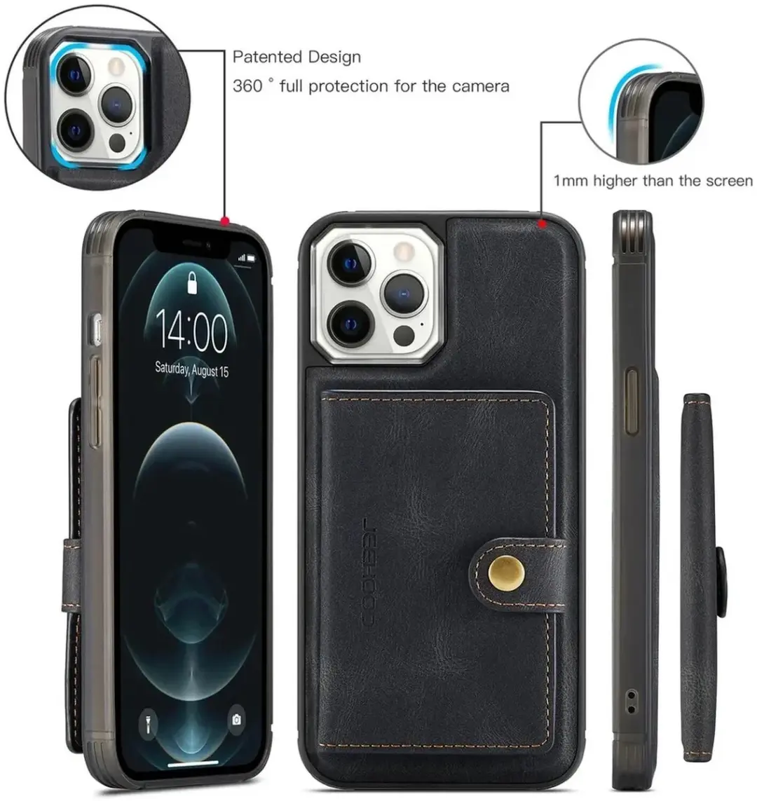 CaseMe JH-01 Hoesje iPhone 12/12 Pro - Pasjeshouder 4 Stuks - Zwart