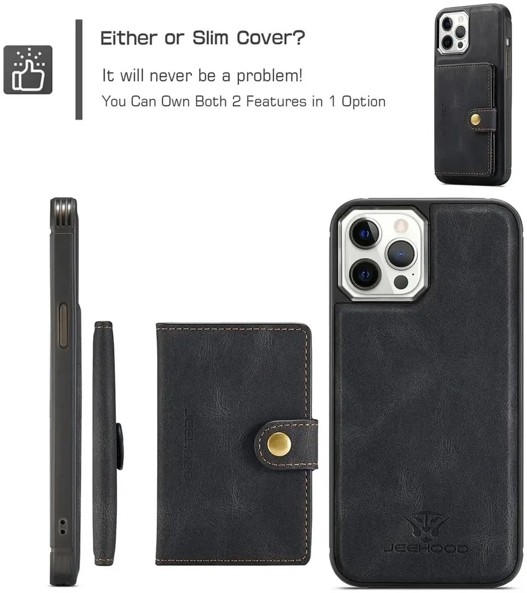CaseMe JH-01 Hoesje iPhone 12/12 Pro - Pasjeshouder 4 Stuks - Zwart