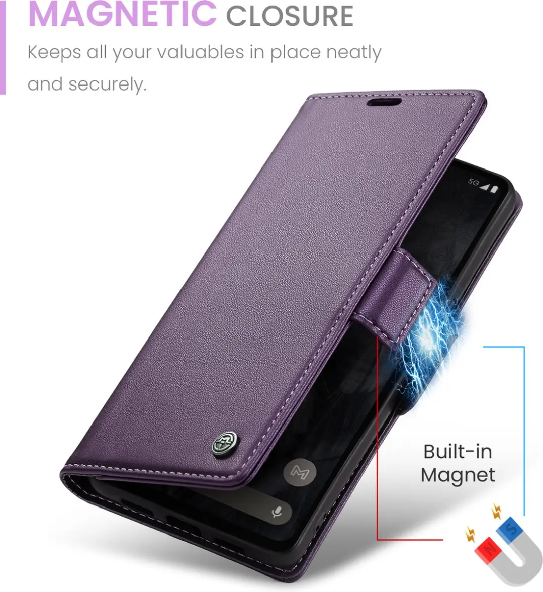 Caseme Wallet Case Google Pixel 8 Pro - RFID & Magneetsluiting - Paars