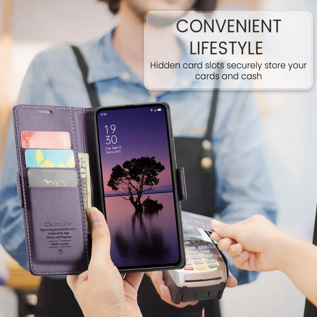 Caseme Wallet Case OPPO Reno 12 Pro - RFID & Magneetsluiting - Paars - afbeelding 6 van 6
