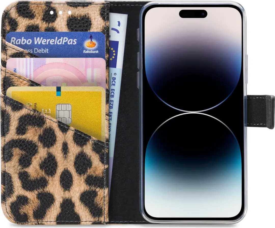 My Style iPhone 14 Pro Max Hoesje Flex Wallet - Luipaard Bruin