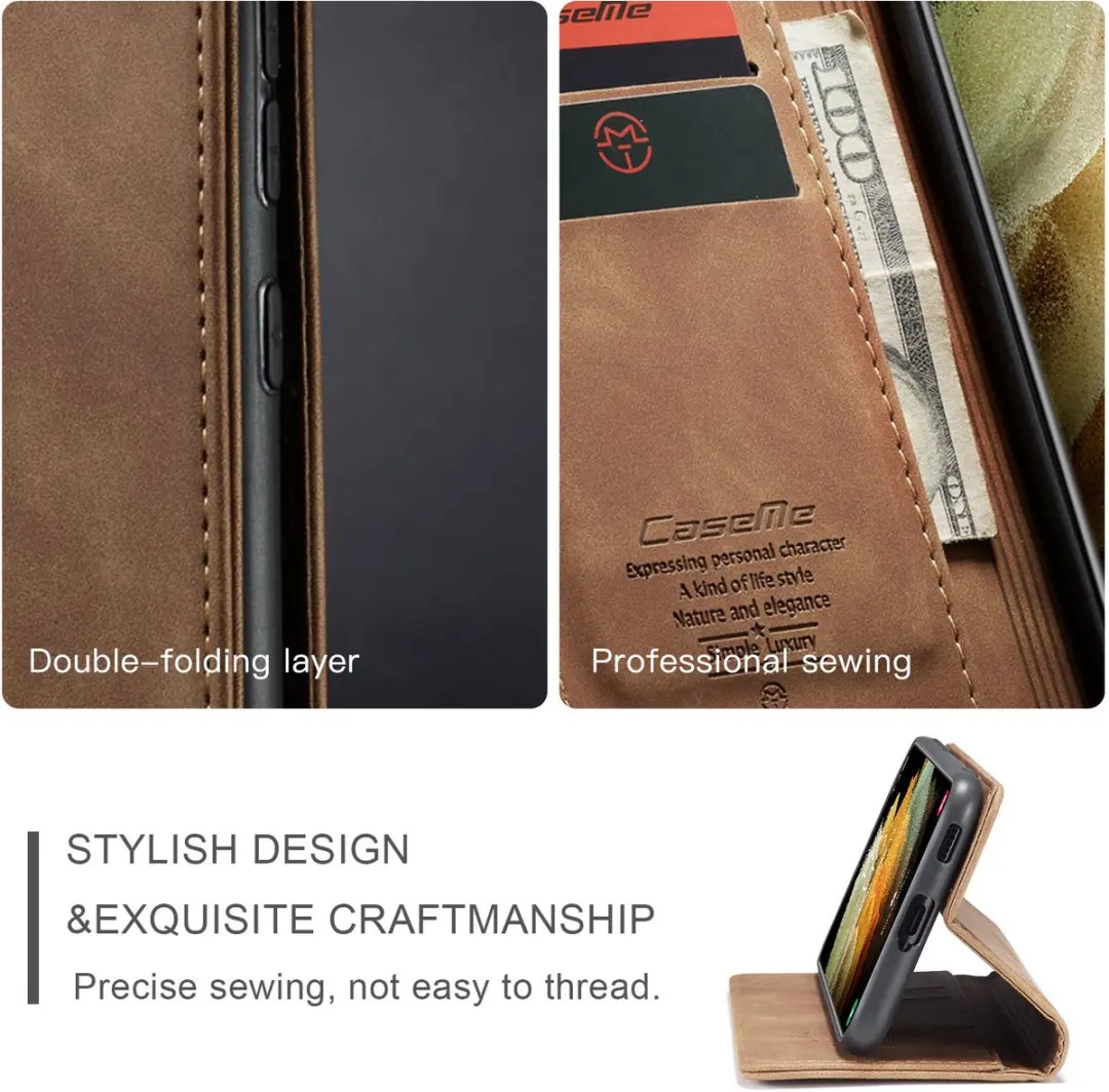 Caseme Retro Wallet Slim Case Samsung Galaxy S21 Ultra - Lichtbruin
