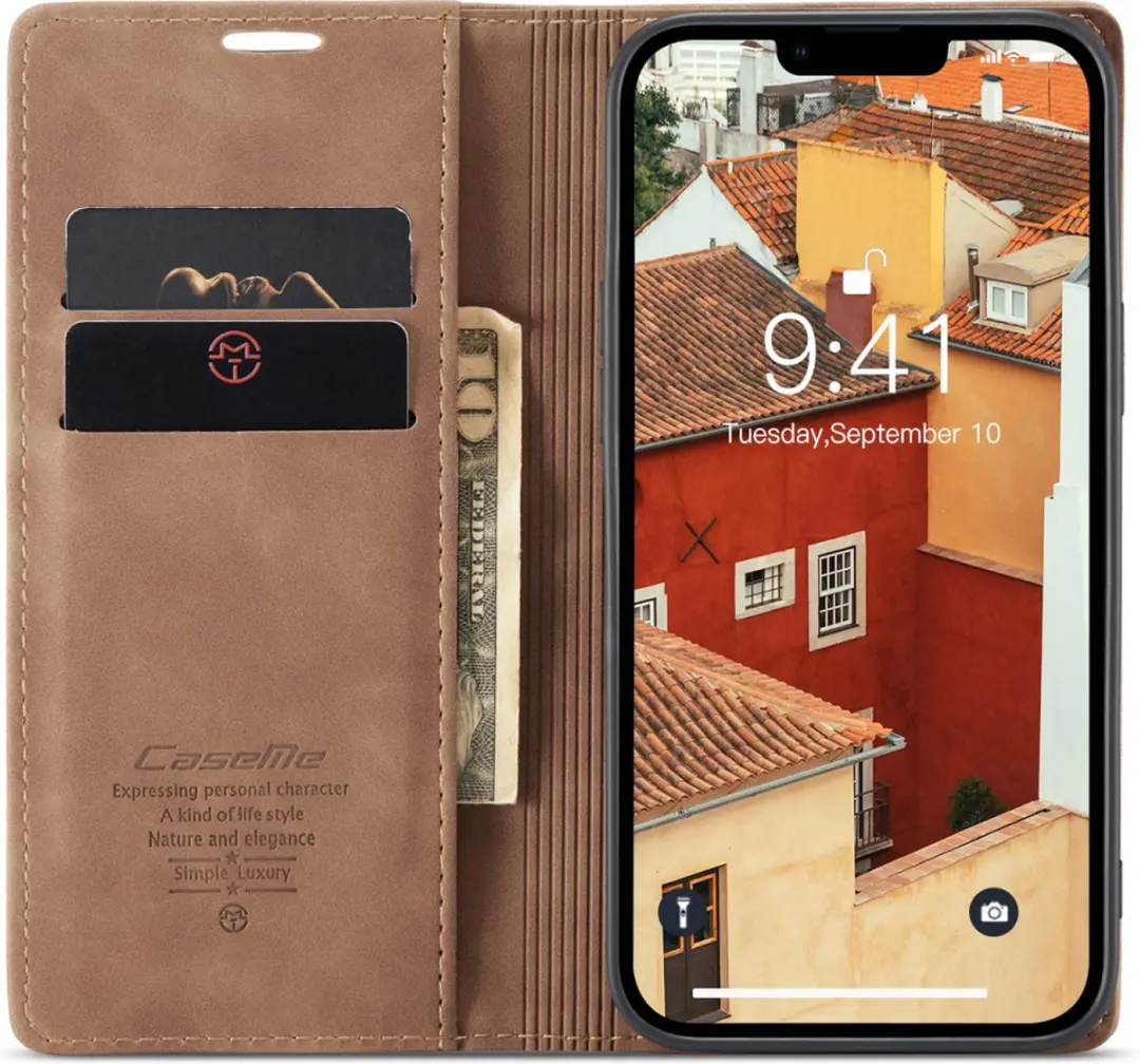 Caseme Retro Wallet Case CSM-39238 - iPhone 15 - 2 Pasjes - Bruin