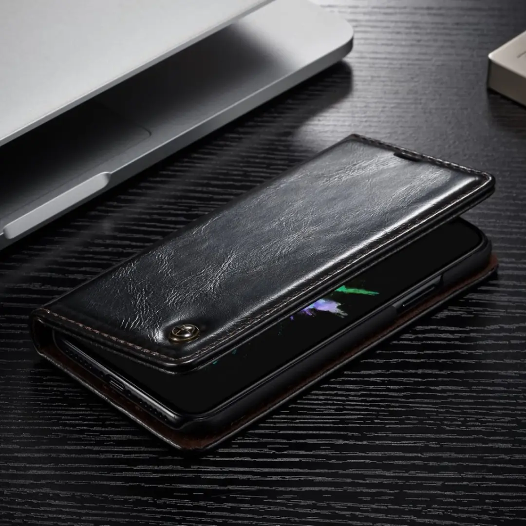 Caseme Oil Wallet Lederen Case iPhone X - Bookcase Zwart