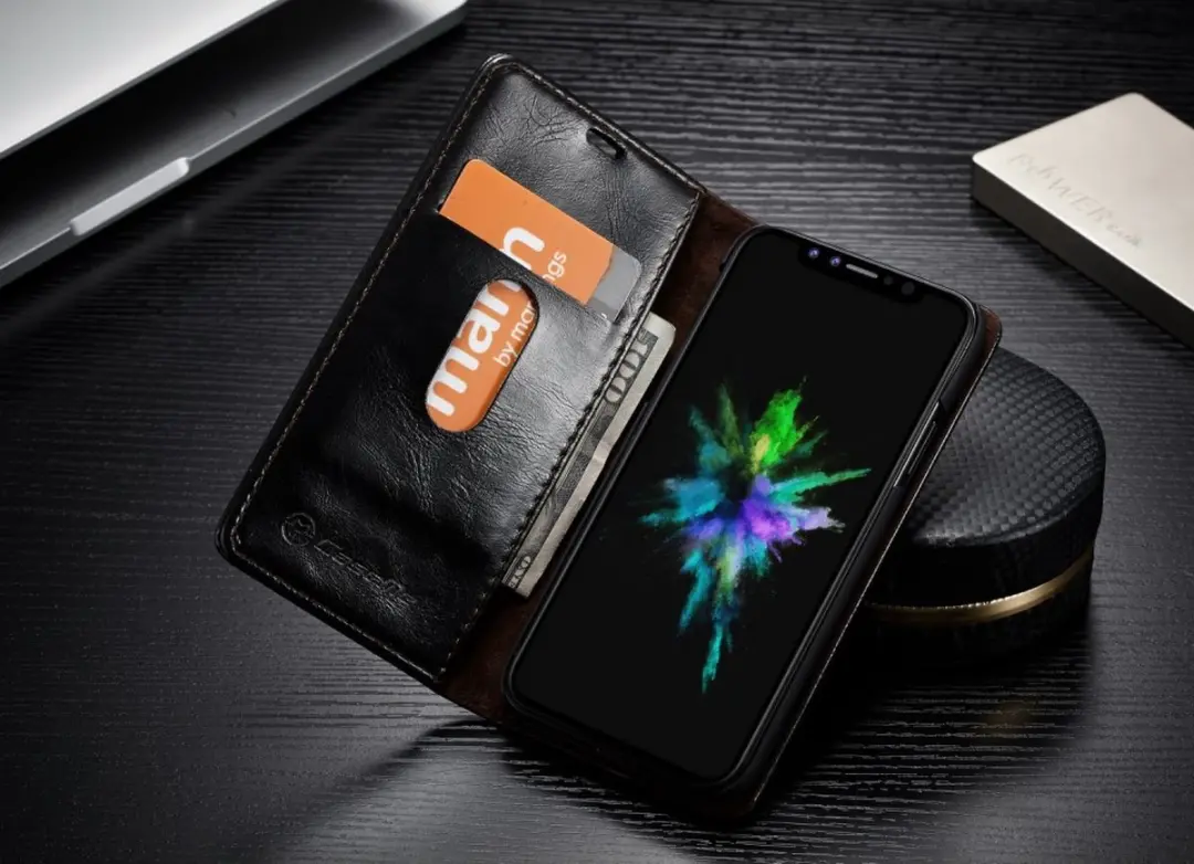Caseme Oil Wallet Lederen Case iPhone X - Bookcase Zwart