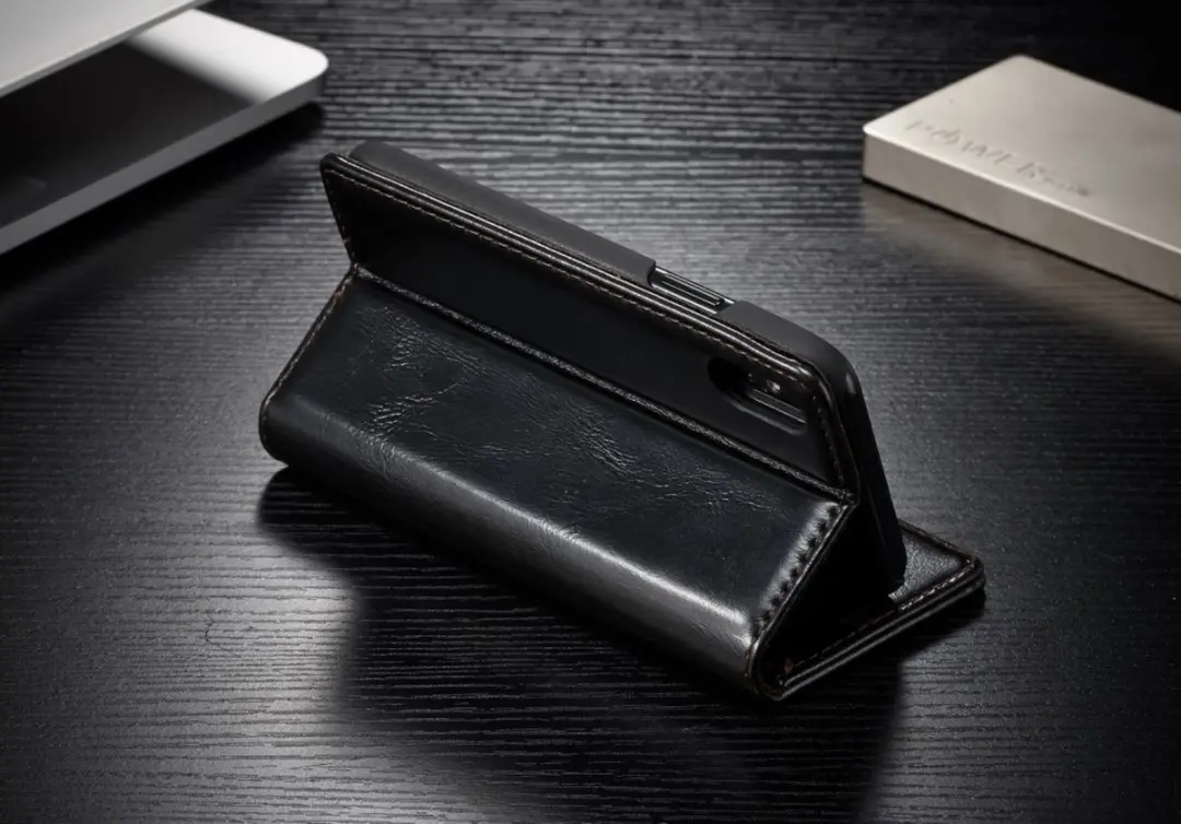 Caseme Oil Wallet Lederen Case iPhone X - Bookcase Zwart